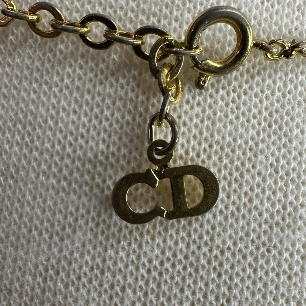 Christian Dior CD-Logo Design Pendant Necklace Golden
